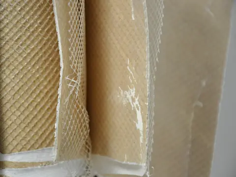 Cross-section of a used filter membrane with sediment caught on its surface